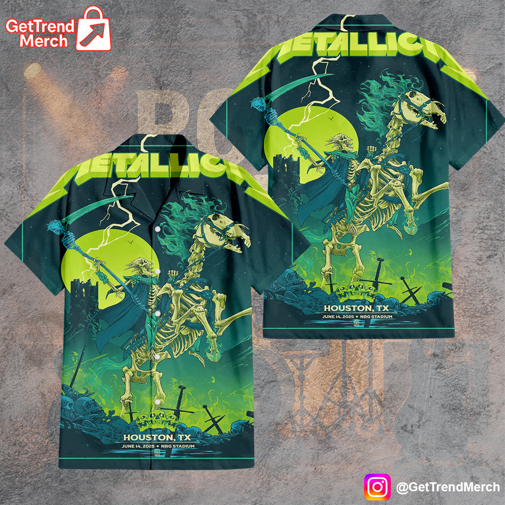 Metallica M72 Houston 2025 Setlist Skeleton Horse AOP Hawaiian Shirt - Merch Collect