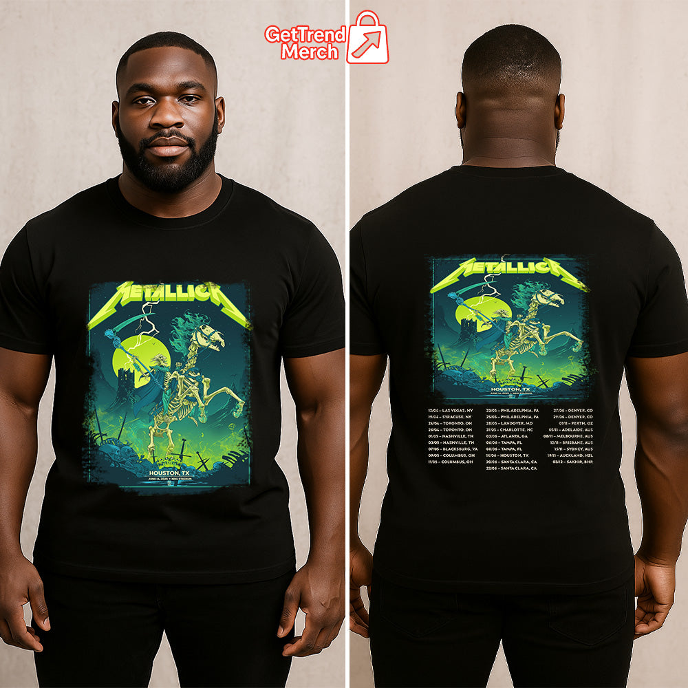 Metallica M72 Houston 2025 Grim Reaper Horseman Skeleton Rider Setlist Graphic T-Shirt - Merch Collect