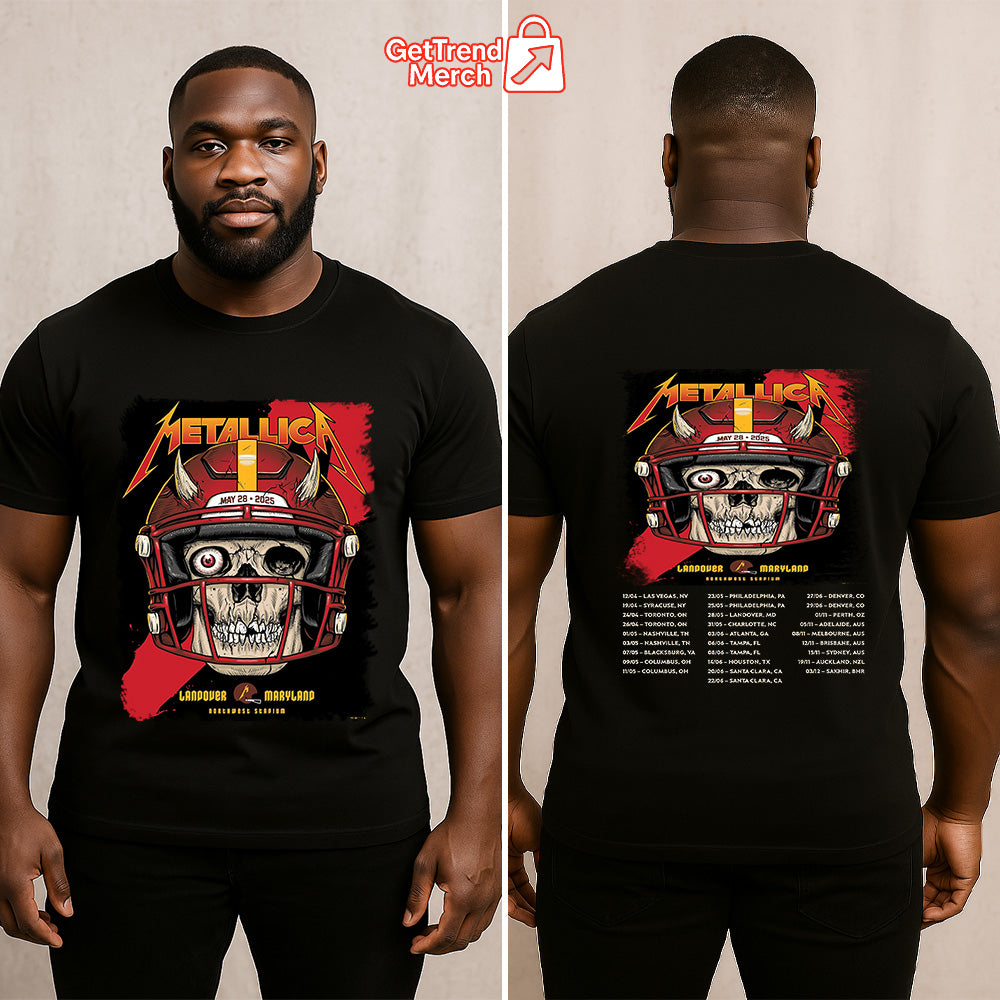 Metallica M72 Landover 2025 Skull Football Helmet Setlist Graphic T-Shirt - Merch Collect