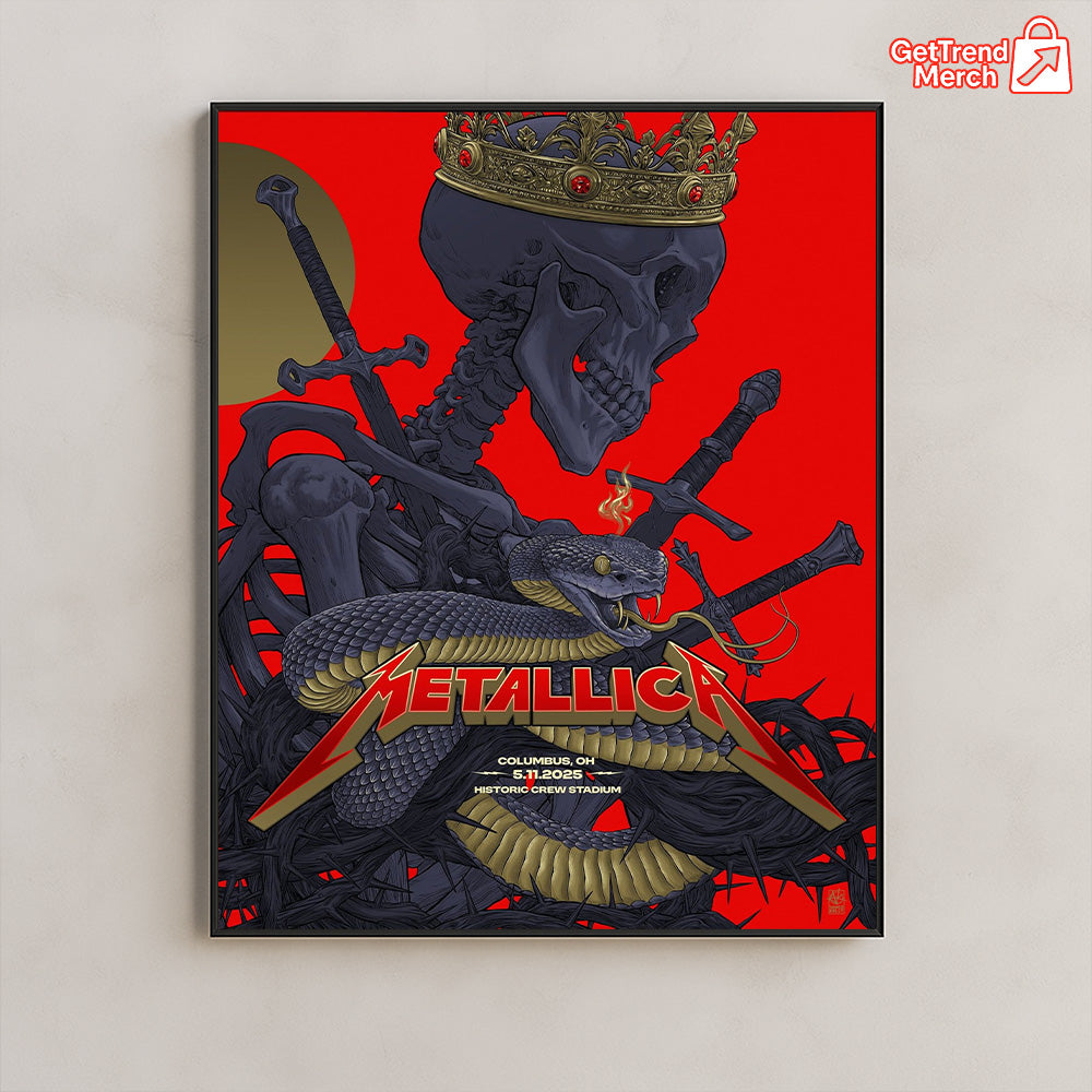 Metallica M72 Columbus 2025 Skeleton Snake Crown Poster & Canvas - Merch Collect