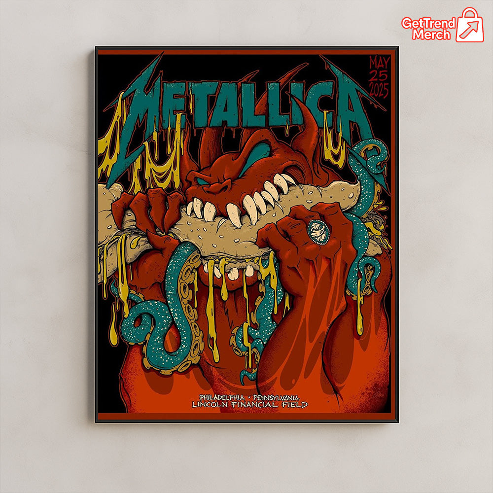 Metallica M72 Philadelphia 2025 Setlist Devil Hot Dog Monster Poster & Canvas - Merch Collect