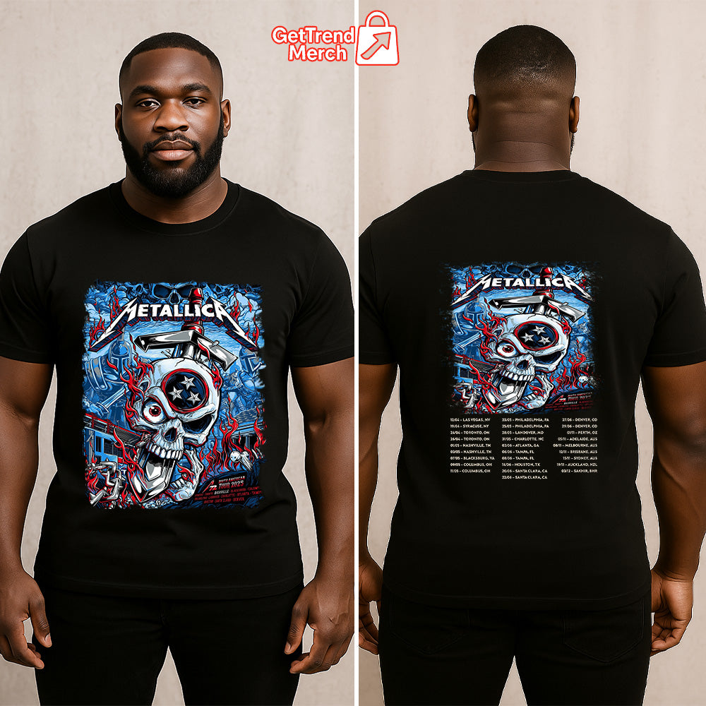 Metallica M72 Nashville 2025 Warrior Skull Setlist Graphic T-Shirt - Merch Collect