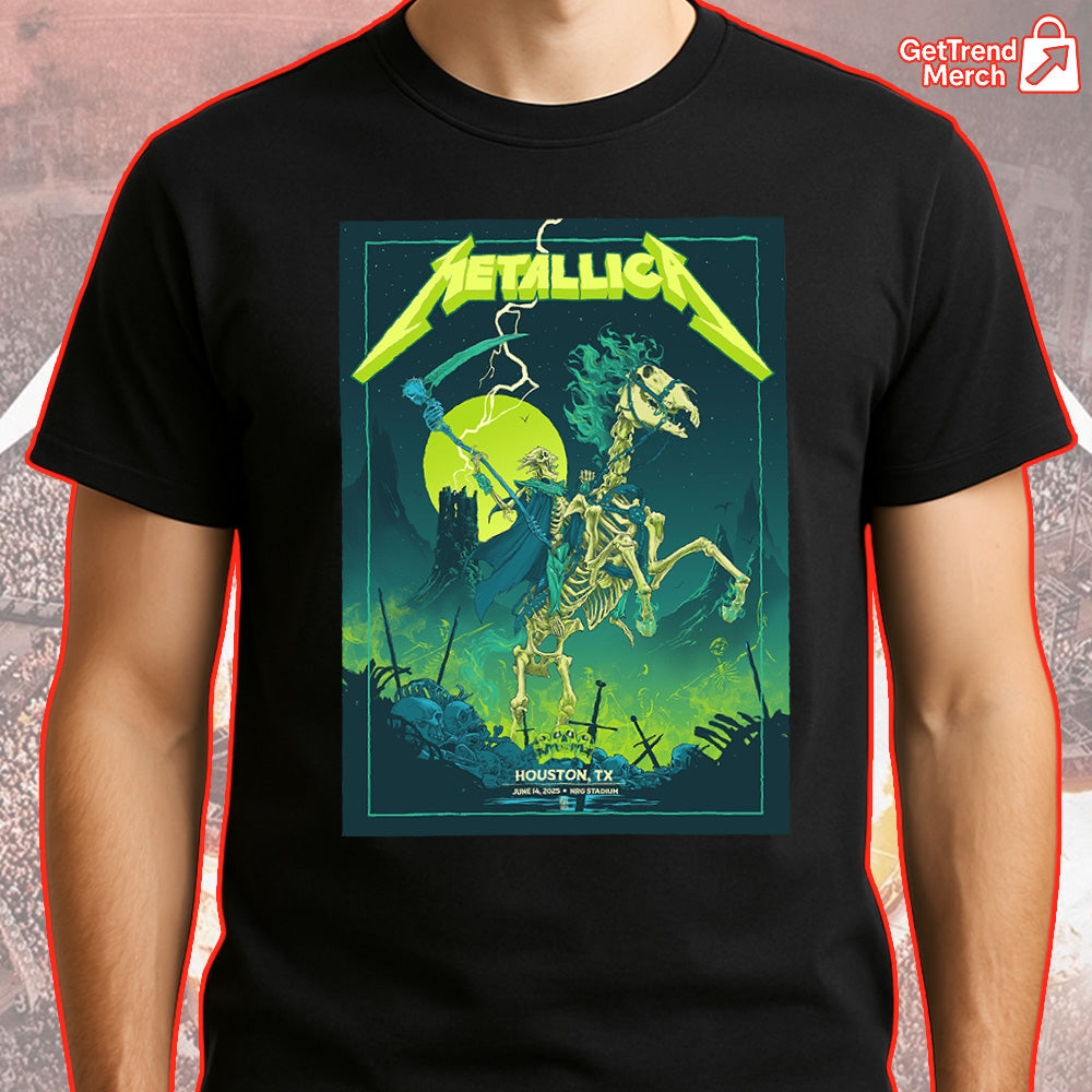 Metallica M72 Houston 2025 Setlist Neon Skeleton Horse Graphic T-Shirt - Merch Collect