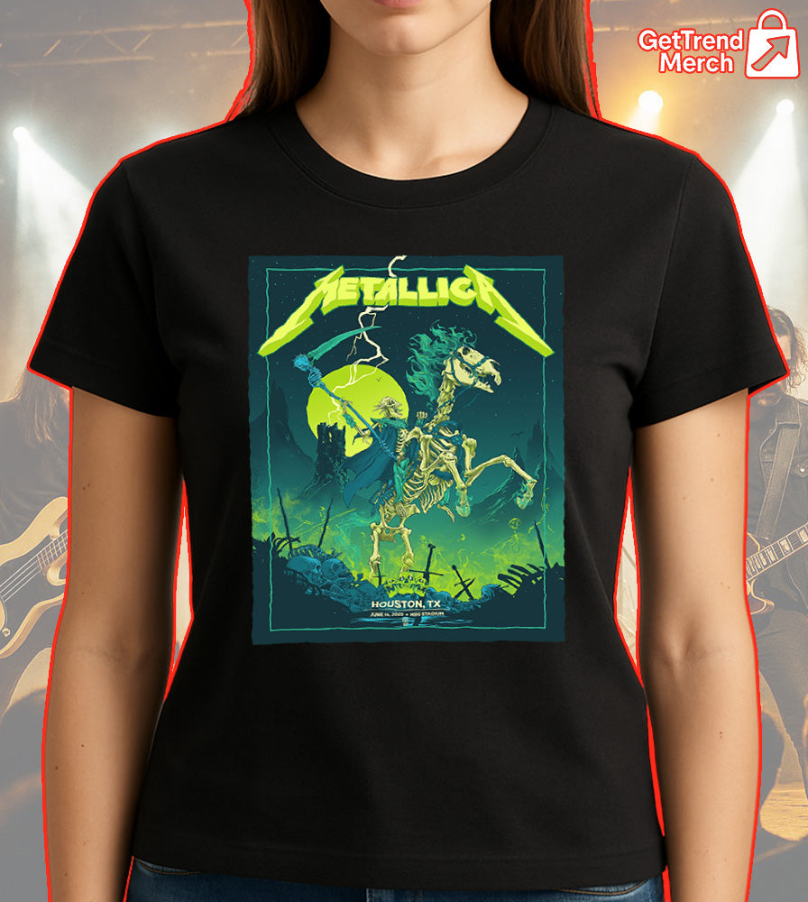 Metallica M72 Houston 2025 Setlist Neon Skeleton Horse Graphic T-Shirt - Merch Collect