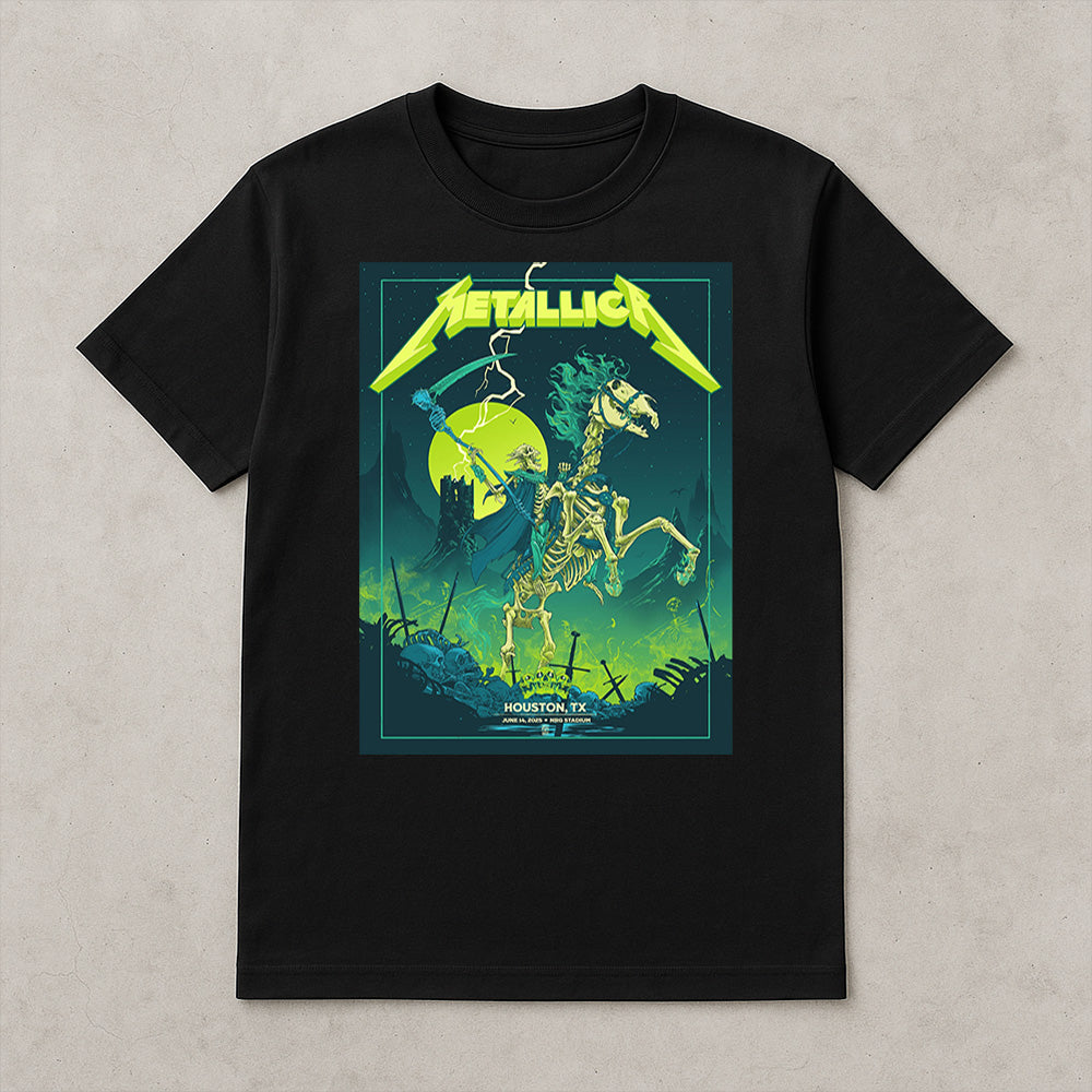 Metallica M72 Houston 2025 Setlist Neon Skeleton Horse Graphic T-Shirt - Merch Collect
