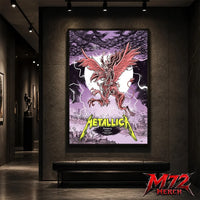 Metallica M72 World Tour June 13 2026 Budapest Hungary Puskás Aréna poster canvas featuring winged beast, storm clouds, lightning, full moon, gothic city scenery, and heavy metal artwork