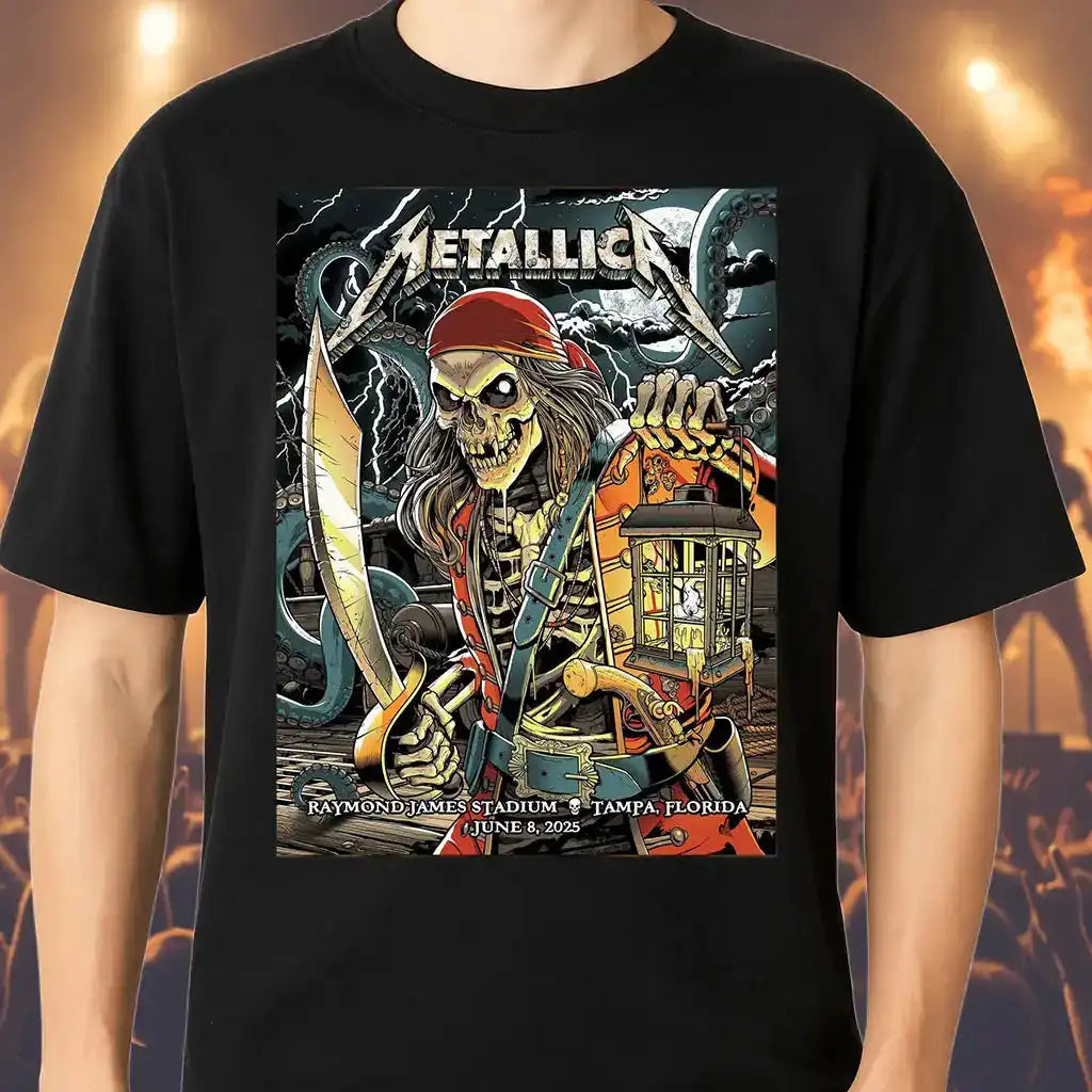 Metallica M72 Tampa 2025 Setlist Pirate Lantern Skeleton Graphic T-Shirt - Merch Collect