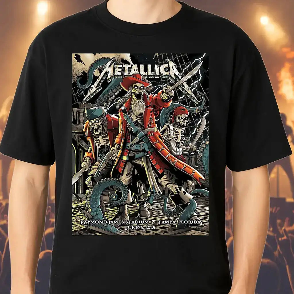 Metallica M72 Tampa 2025 Setlist Pirate Skeleton Graphic T-Shirt - Merch Collect