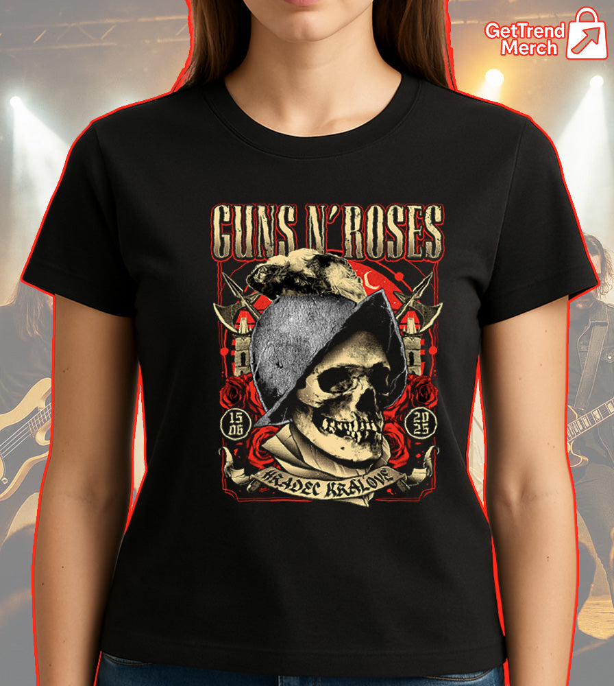 Guns N' Roses Hradec Králové 2025 Skull Graphic T-Shirt - Merch Collect