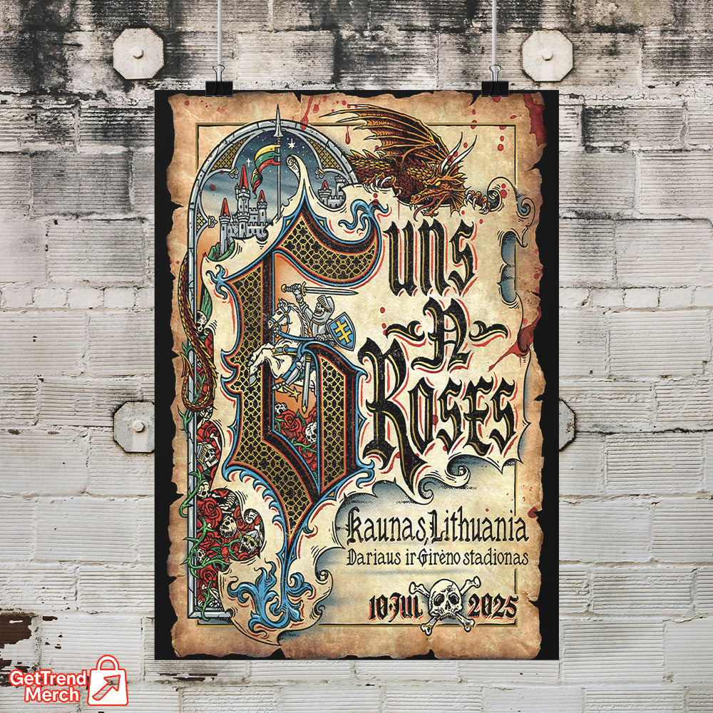 Guns N' Roses Kaunas 2025 Medieval Knight Dragon Poster & Canvas - Merch Collect