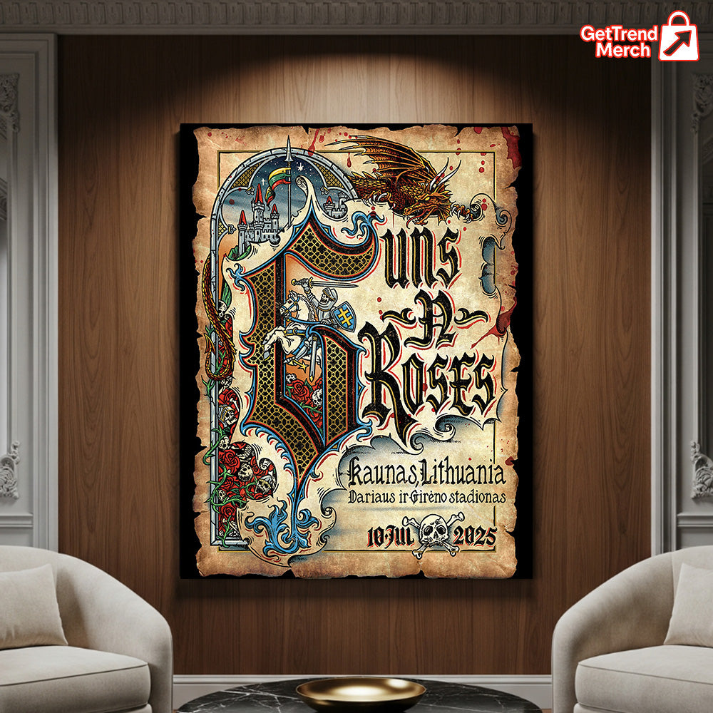Guns N' Roses Kaunas 2025 Medieval Knight Dragon Poster & Canvas - Merch Collect