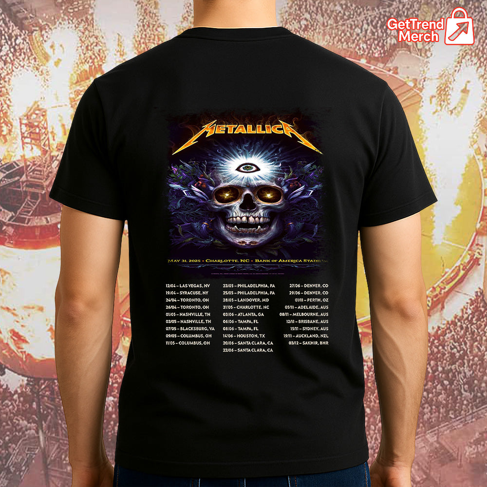 Metallica M72 Charlotte 2025 Third Eye Skull Setlist Graphic T-Shirt - Merch Collect