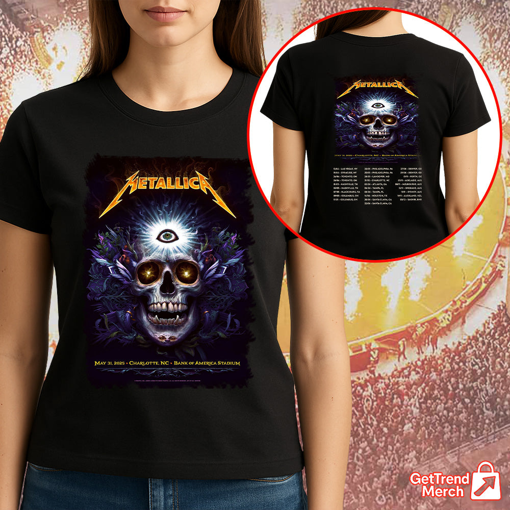 Metallica M72 Charlotte 2025 Third Eye Skull Setlist Graphic T-Shirt - Merch Collect