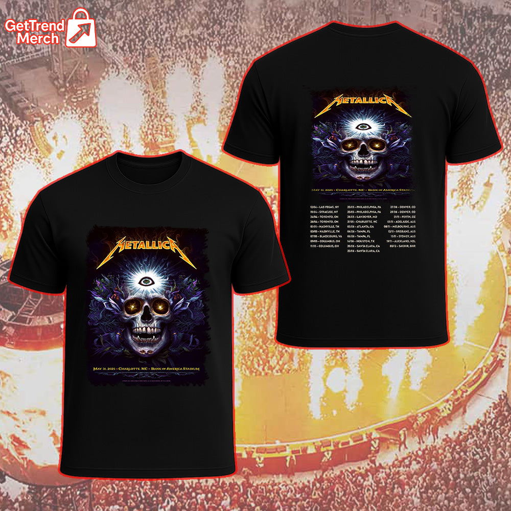Metallica M72 Charlotte 2025 Third Eye Skull Setlist Graphic T-Shirt - Merch Collect
