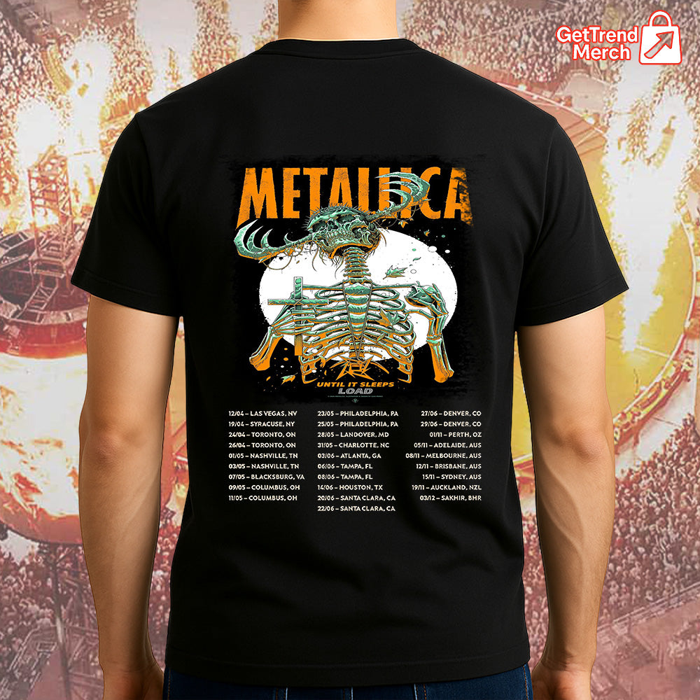 Metallica 2025 Until It Sleeps Skeleton Reaper Band Graphic T-Shirt - Merch Collect