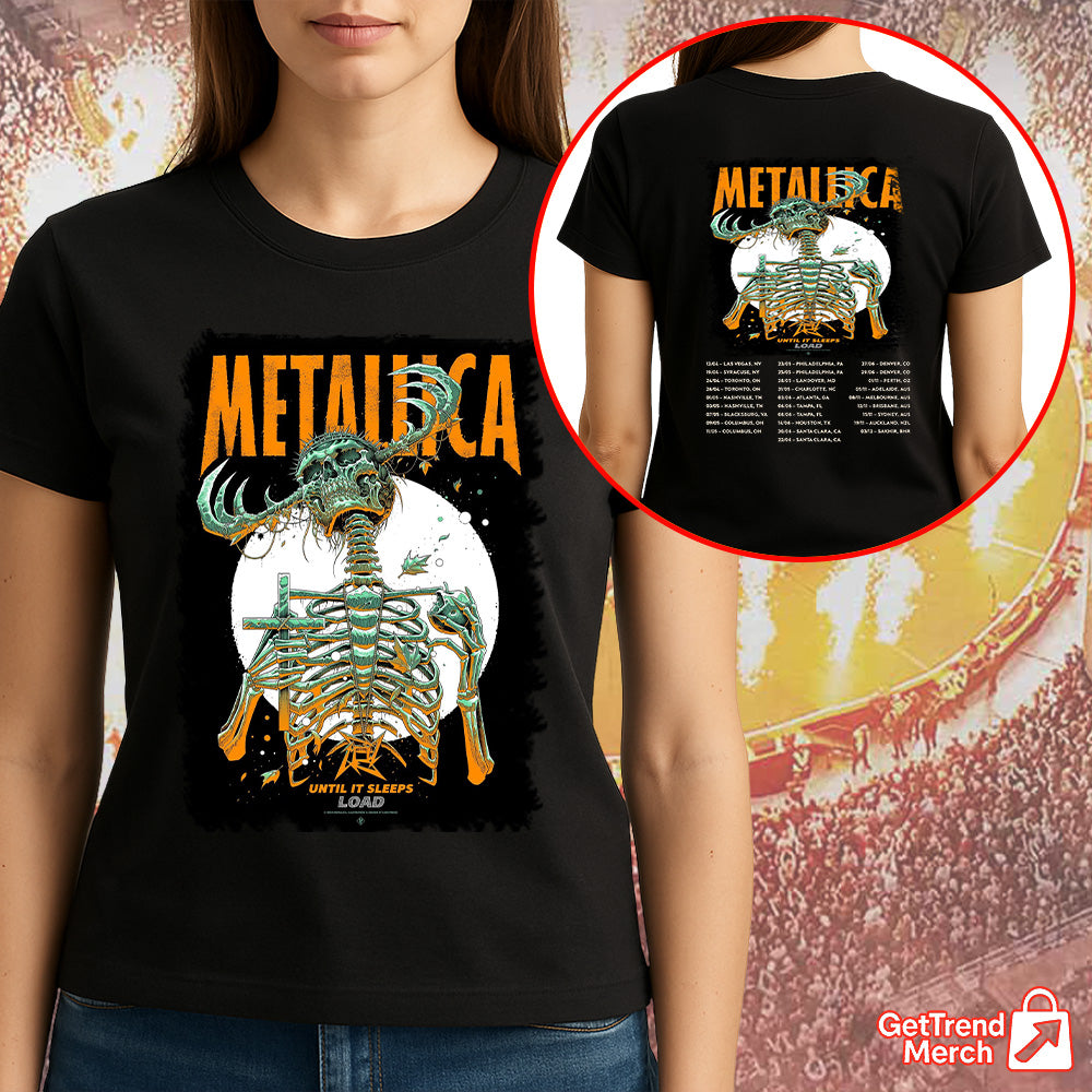 Metallica 2025 Until It Sleeps Skeleton Reaper Band Graphic T-Shirt - Merch Collect