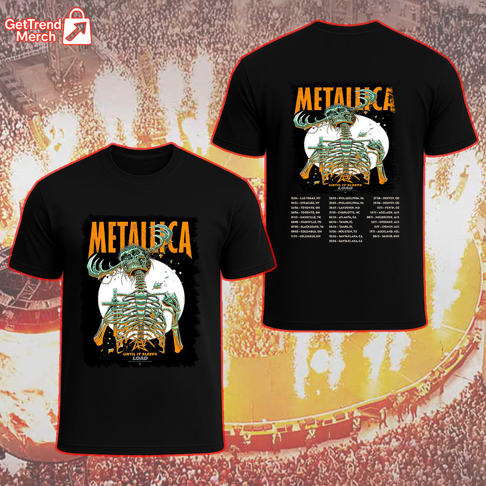 Metallica 2025 Until It Sleeps Skeleton Reaper Band Graphic T-Shirt - Merch Collect