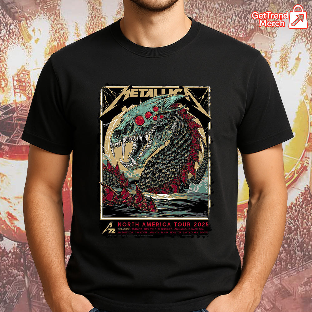 Metallica M72 Syracuse 2025 Thunder Sea Dragon & Skull by Rhys Cooper Graphic T-Shirt - Merch Collect