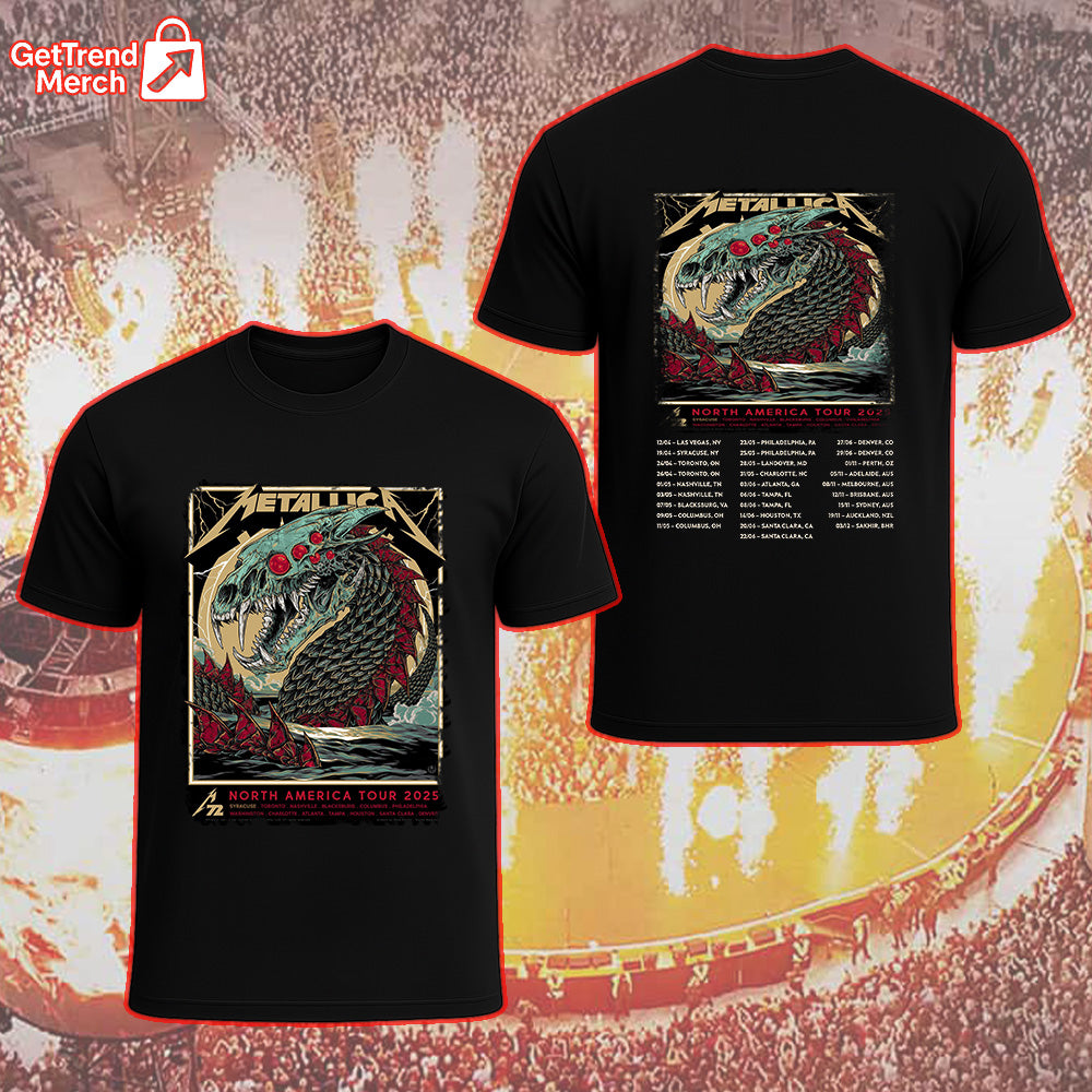Metallica M72 Syracuse 2025 Thunder Sea Dragon & Skull by Rhys Cooper Graphic T-Shirt - Merch Collect