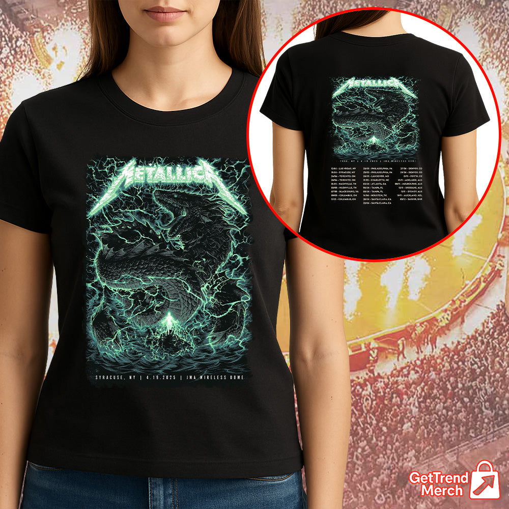 Metallica M72 Syracuse 2025 Dragonstorm Skull & Dragon Setlist Graphic T-Shirt - Merch Collect
