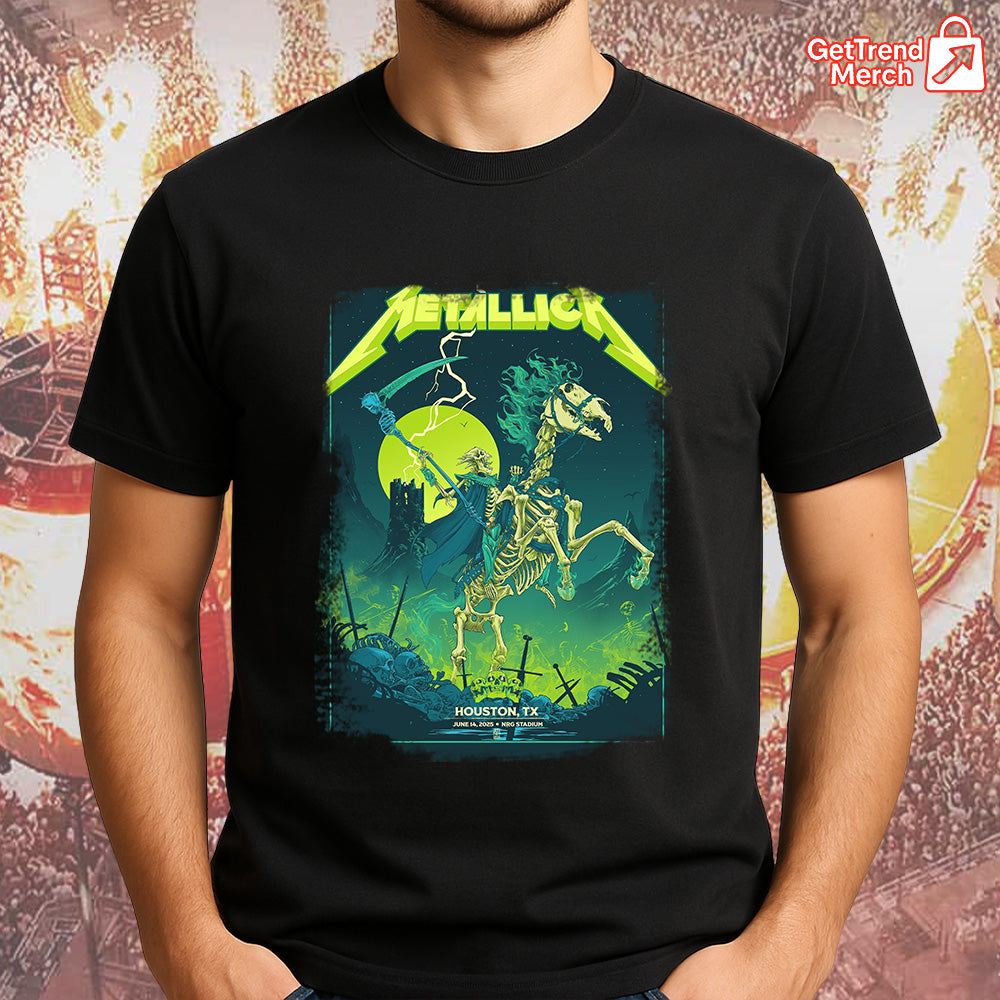 Metallica M72 Houston 2025 Grim Reaper Horseman Skeleton Rider Setlist Graphic T-Shirt - Merch Collect