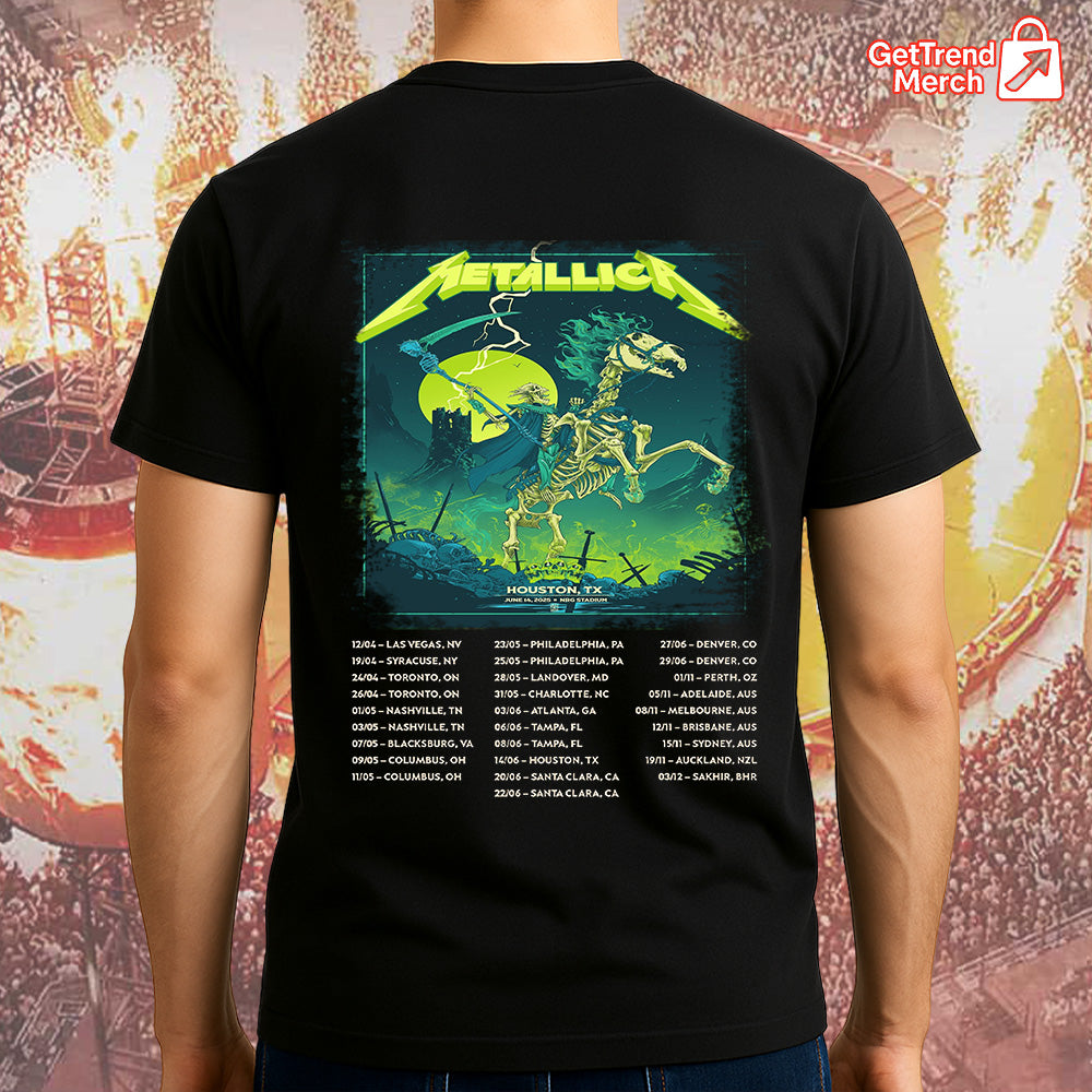 Metallica M72 Houston 2025 Grim Reaper Horseman Skeleton Rider Setlist Graphic T-Shirt - Merch Collect