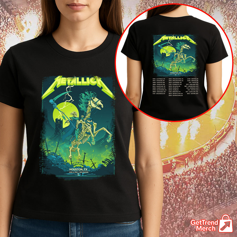 Metallica M72 Houston 2025 Grim Reaper Horseman Skeleton Rider Setlist Graphic T-Shirt - Merch Collect