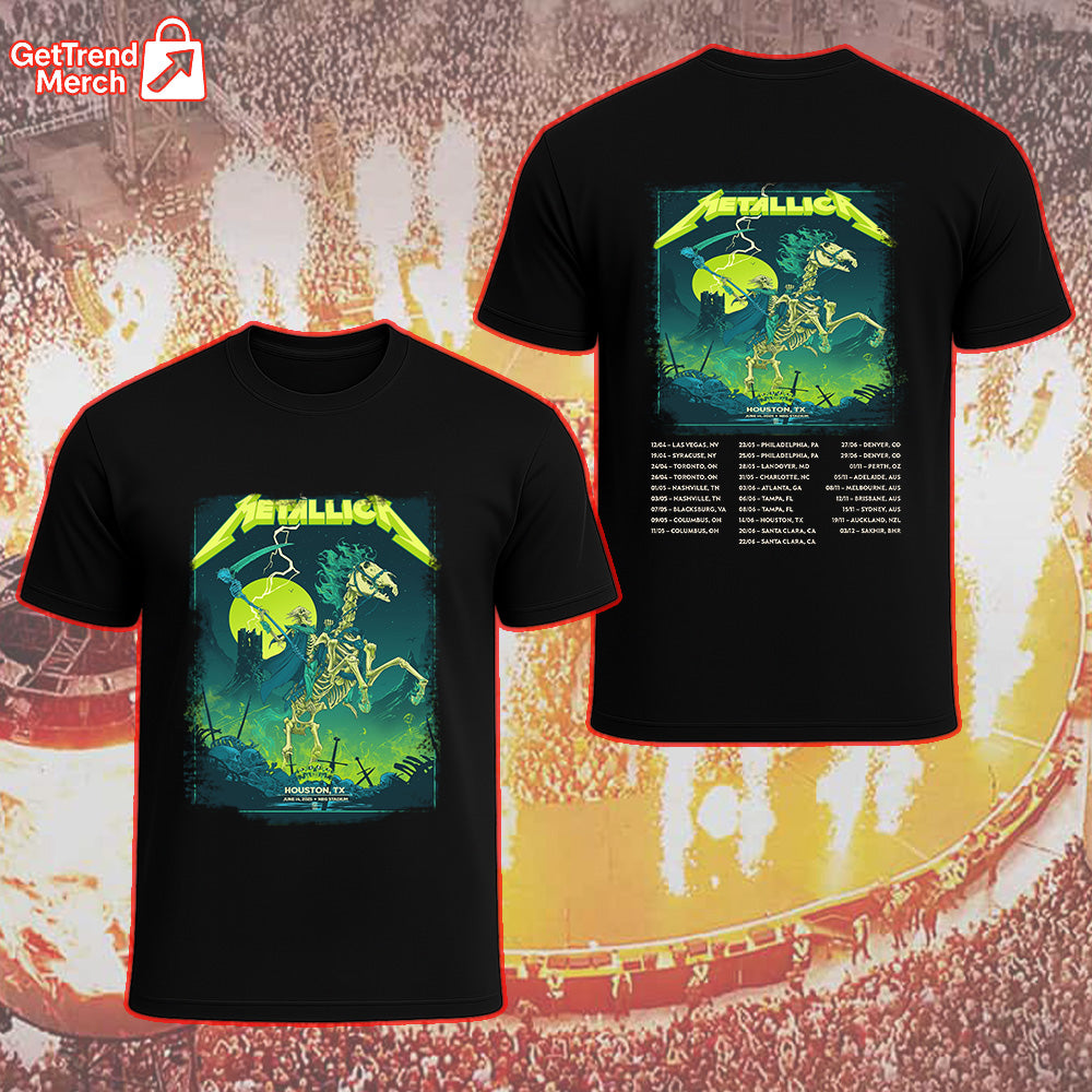 Metallica M72 Houston 2025 Grim Reaper Horseman Skeleton Rider Setlist Graphic T-Shirt - Merch Collect