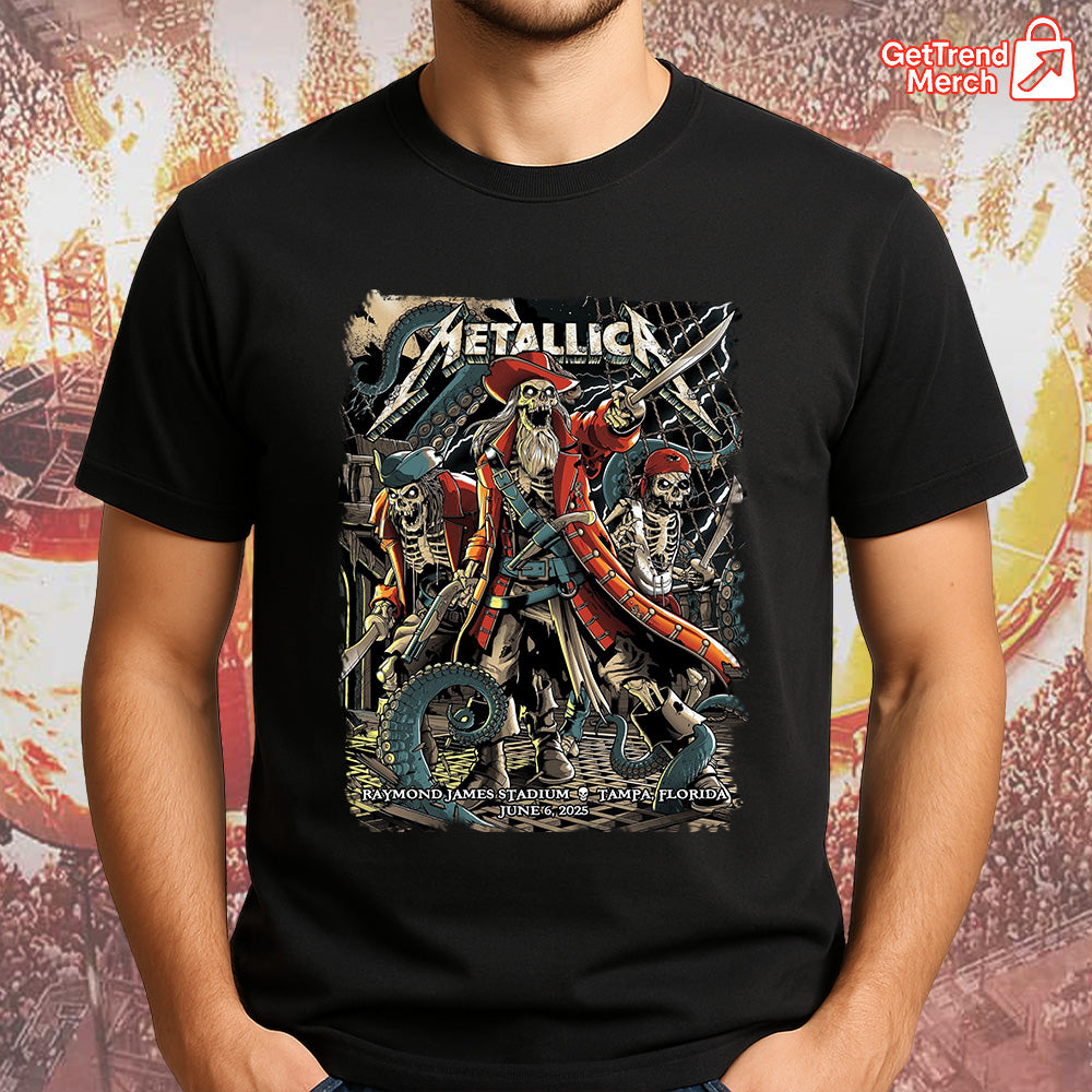 Metallica M72 Tampa 2025 Pirate Skeleton Crew Setlist Graphic T-Shirt - Merch Collect