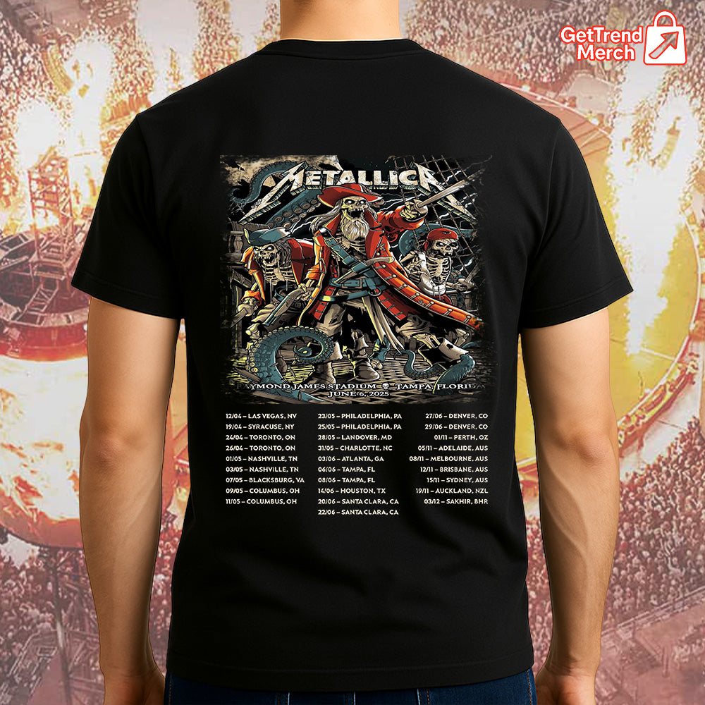 Metallica M72 Tampa 2025 Pirate Skeleton Crew Setlist Graphic T-Shirt - Merch Collect