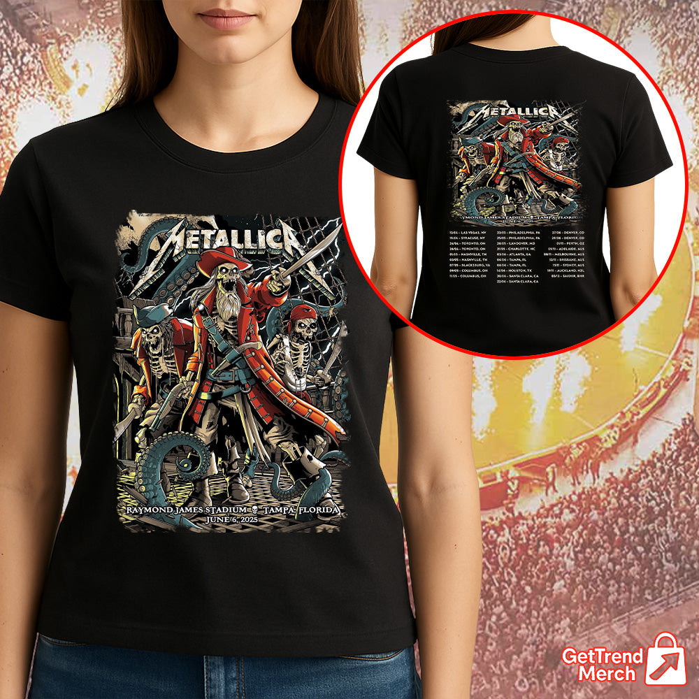 Metallica M72 Tampa 2025 Pirate Skeleton Crew Setlist Graphic T-Shirt - Merch Collect