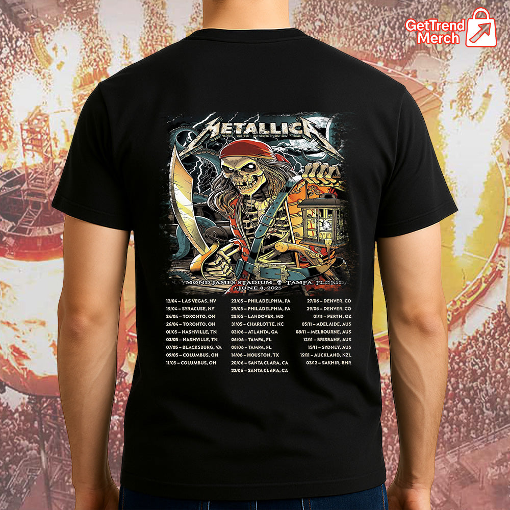 Metallica M72 Tampa 2025 Pirate Skeleton Setlist Graphic T-Shirt - Merch Collect