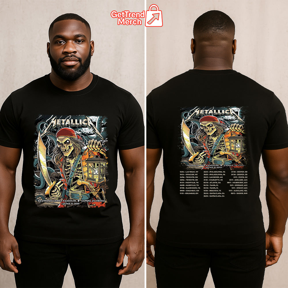 Metallica M72 Tampa 2025 Pirate Skeleton Setlist Graphic T-Shirt - Merch Collect
