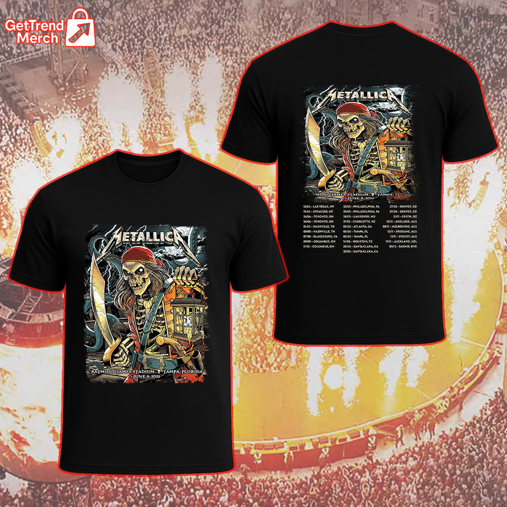 Metallica M72 Tampa 2025 Pirate Skeleton Setlist Graphic T-Shirt - Merch Collect
