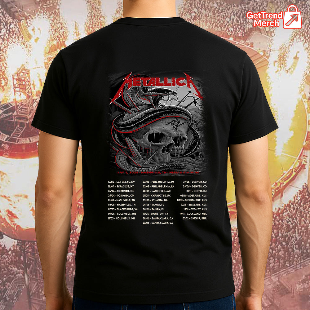 Metallica M72 Nashville 2025 Setlist Skull & Viper Graphic T-Shirt - Merch Collect