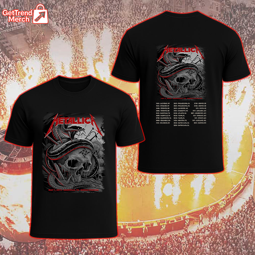 Metallica M72 Nashville 2025 Setlist Skull & Viper Graphic T-Shirt - Merch Collect