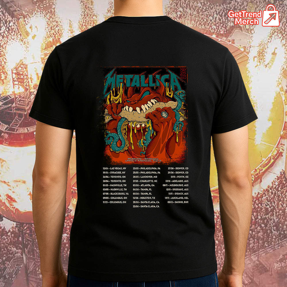 Metallica M72 Philadelphia 2025 Monster Bite Setlist Graphic T-Shirt - Merch Collect