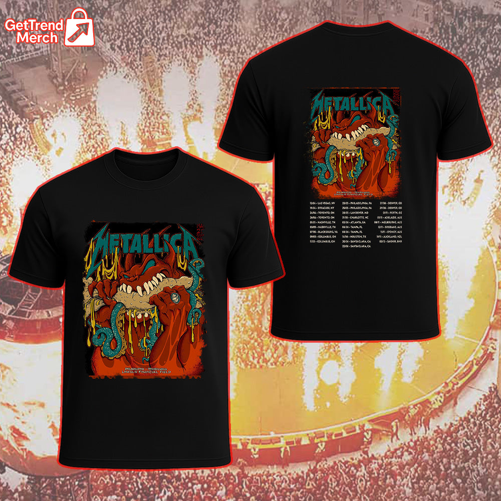 Metallica M72 Philadelphia 2025 Monster Bite Setlist Graphic T-Shirt - Merch Collect