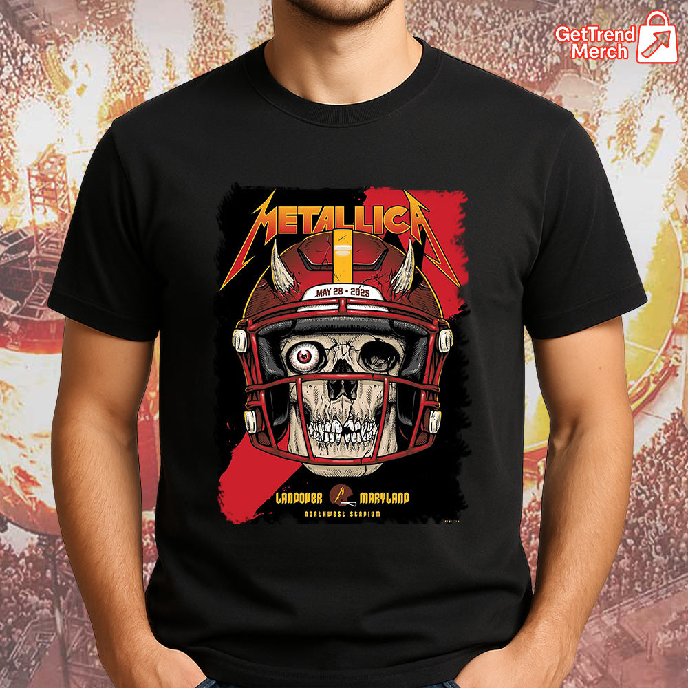 Metallica M72 Landover 2025 Skull Football Helmet Setlist Graphic T-Shirt - Merch Collect