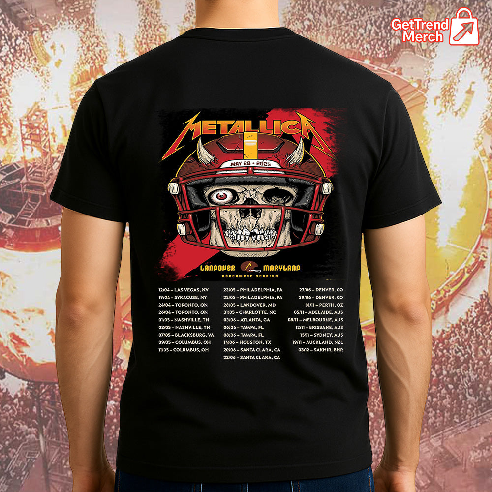 Metallica M72 Landover 2025 Skull Football Helmet Setlist Graphic T-Shirt - Merch Collect
