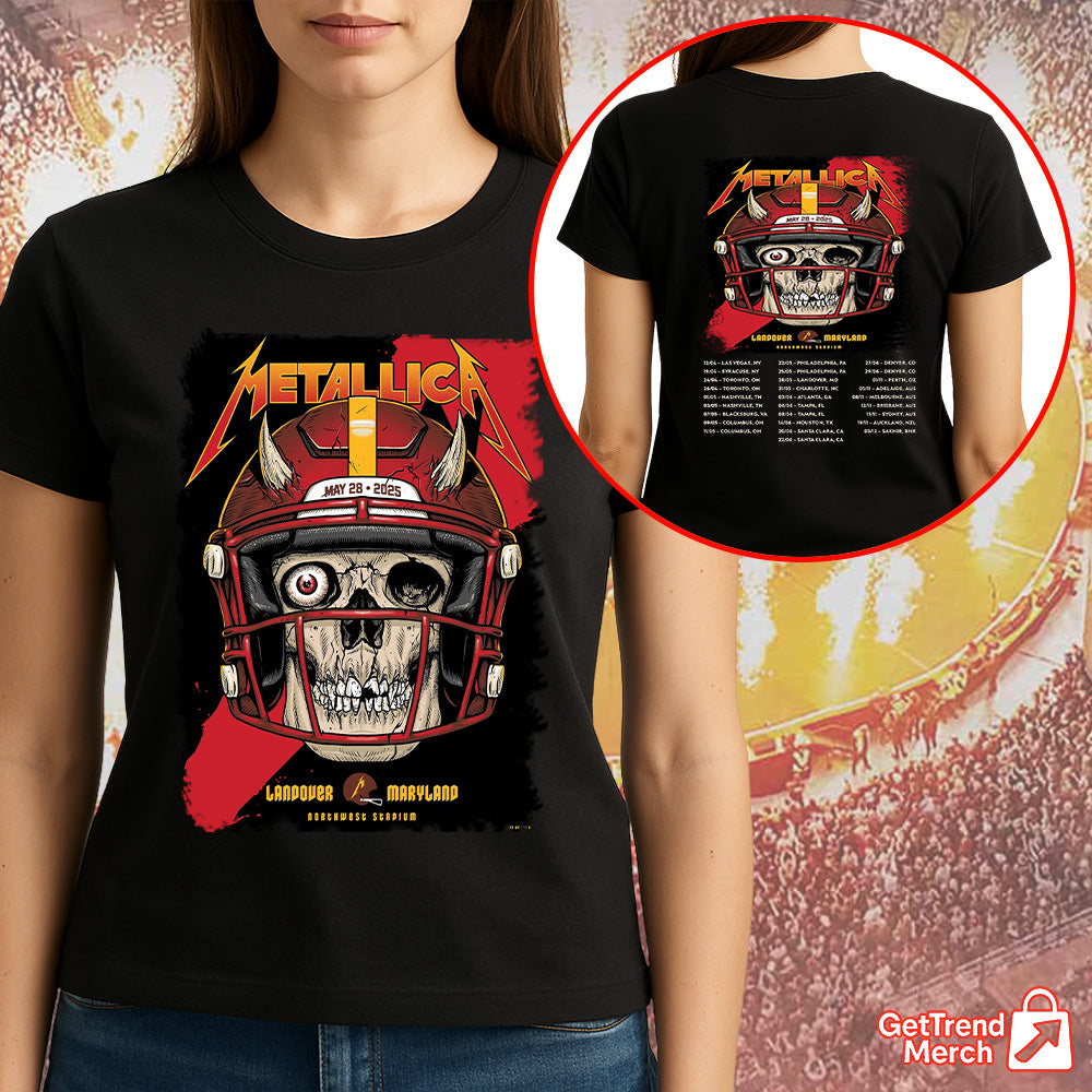Metallica M72 Landover 2025 Skull Football Helmet Setlist Graphic T-Shirt - Merch Collect