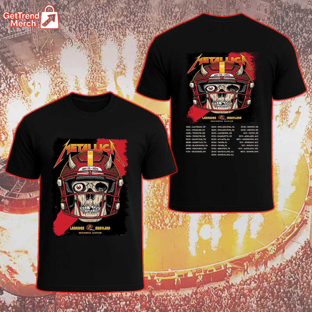Metallica M72 Landover 2025 Skull Football Helmet Setlist Graphic T-Shirt - Merch Collect