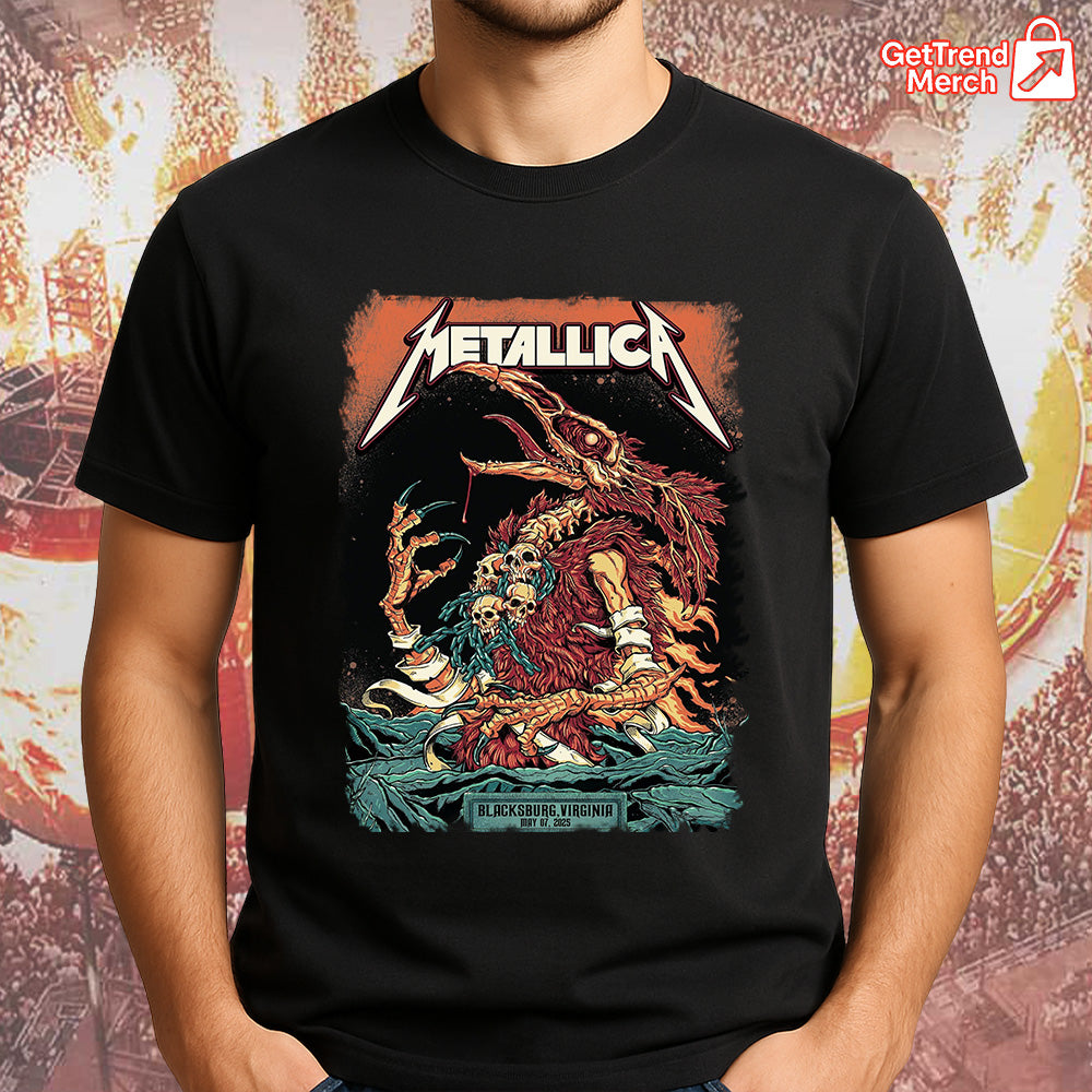 Metallica M72 Blacksburg 2025 Setlist Firebeast Skullchain Graphic T-Shirt - Merch Collect