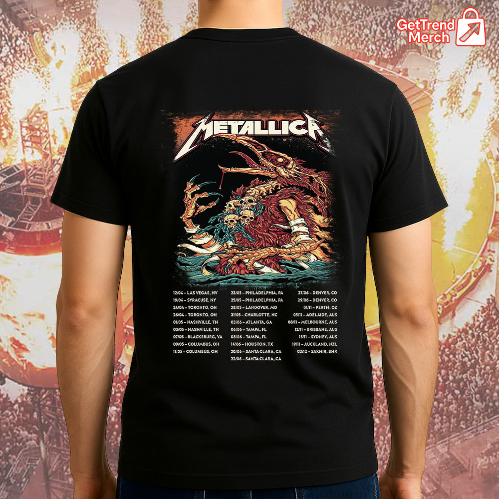 Metallica M72 Blacksburg 2025 Setlist Firebeast Skullchain Graphic T-Shirt - Merch Collect