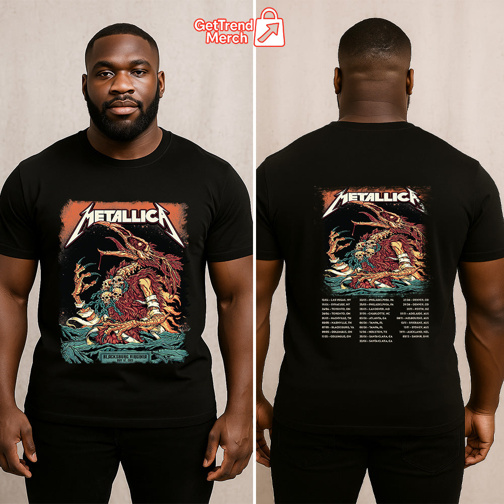 Metallica M72 Blacksburg 2025 Setlist Firebeast Skullchain Graphic T-Shirt - Merch Collect