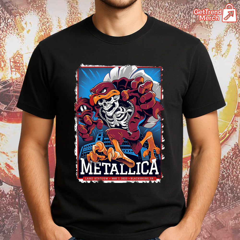 Metallica M72 Blacksburg 2025 Firebeast Skullchain "Hokie Reaper" Setlist Graphic T-Shirt - Merch Collect