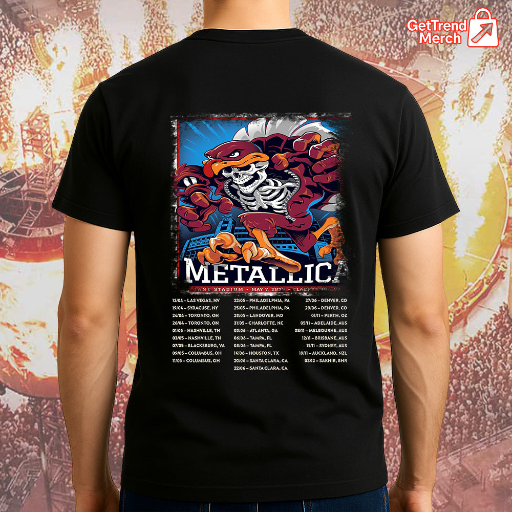 Metallica M72 Blacksburg 2025 Firebeast Skullchain "Hokie Reaper" Setlist Graphic T-Shirt - Merch Collect