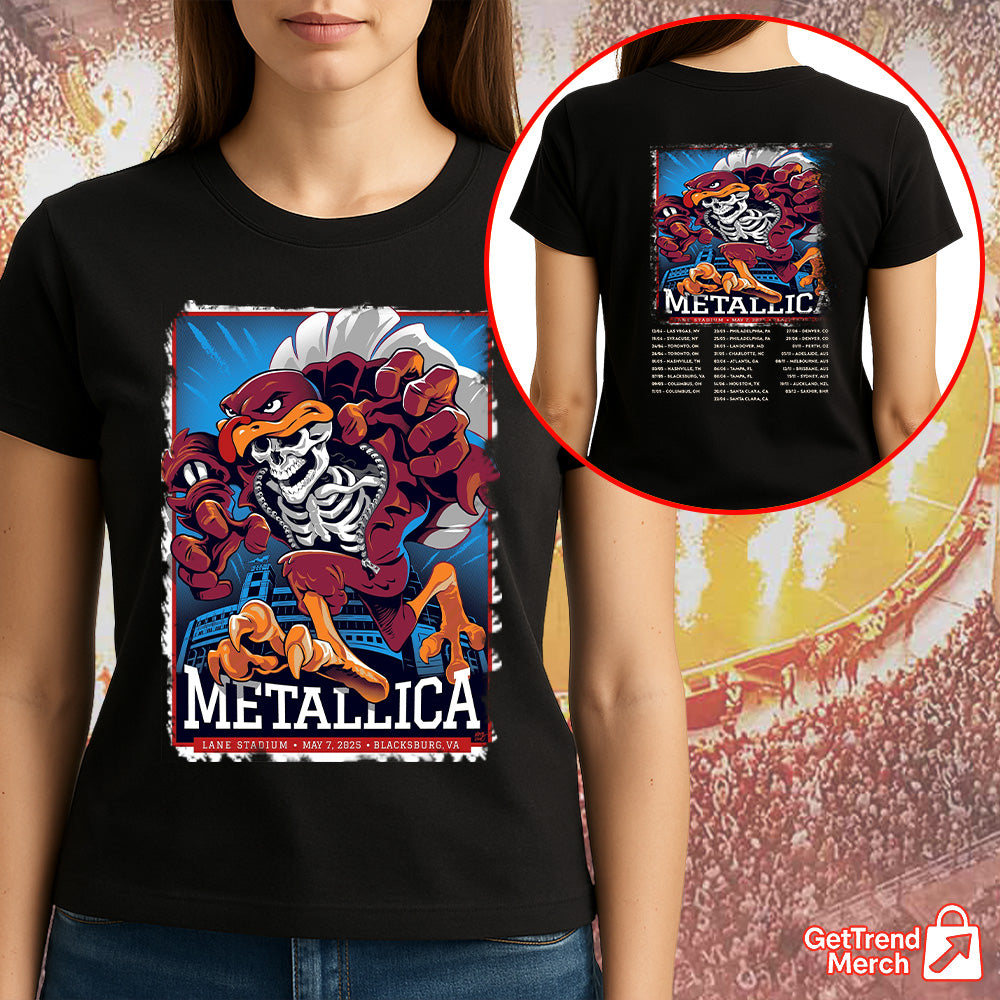 Metallica M72 Blacksburg 2025 Firebeast Skullchain "Hokie Reaper" Setlist Graphic T-Shirt - Merch Collect