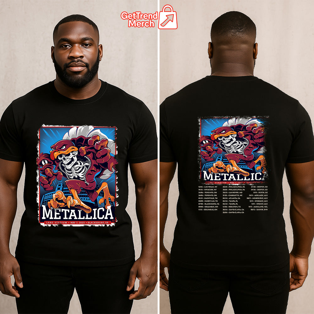 Metallica M72 Blacksburg 2025 Firebeast Skullchain "Hokie Reaper" Setlist Graphic T-Shirt - Merch Collect