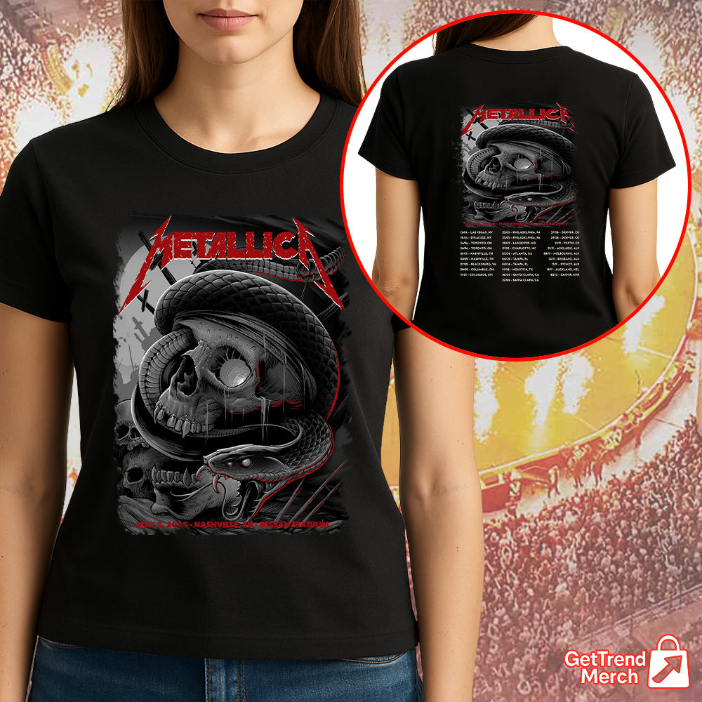 Metallica M72 Nashville 2025 Skull & Serpent Setlist Graphic T-Shirt - Merch Collect